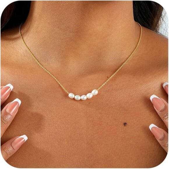 14k Gold Plated Barque Pearl Chain Necklace for Women Cultured Pearl - Picture 1 of 8